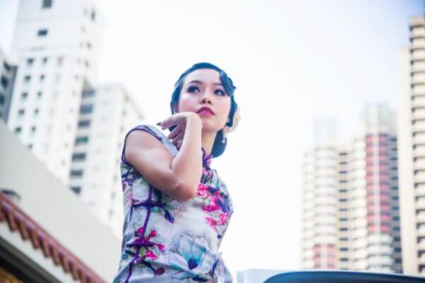 Lady in White Floral Cheongsam